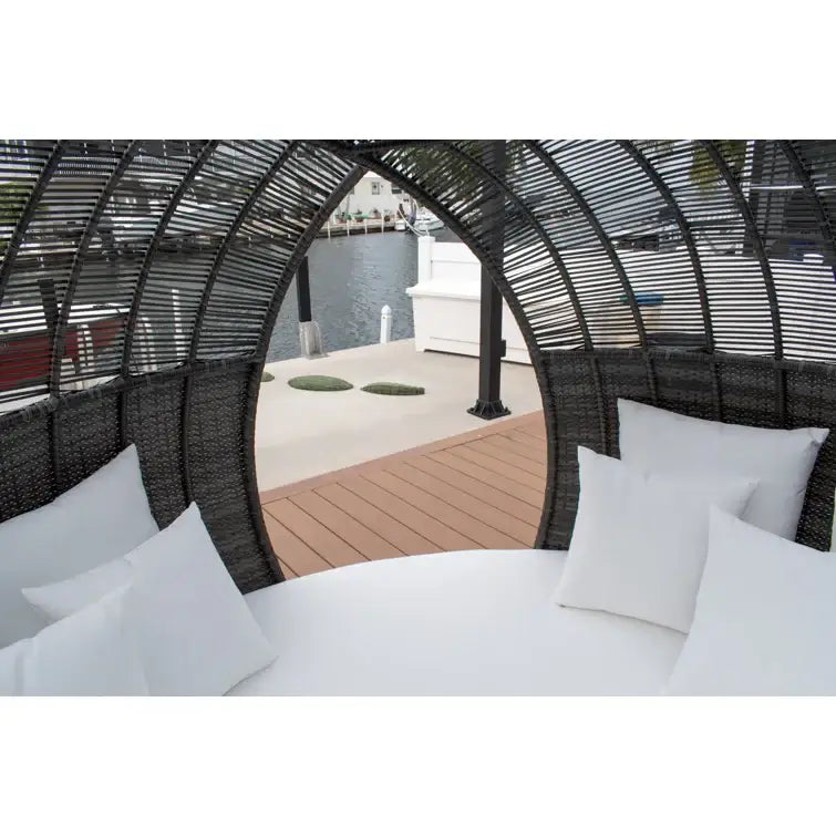 Panama Jack outdoor large scale daybed crafted with commercial grade extruded aluminum framing and woven with HDPE synthetic fiber