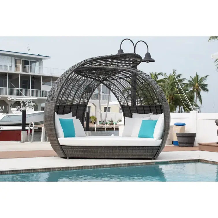 Panama Jack outdoor large scale daybed crafted with commercial grade extruded aluminum framing and woven with HDPE synthetic fiber