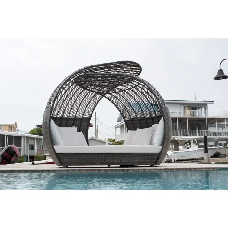 Panama Jack outdoor large scale daybed crafted with commercial grade extruded aluminum framing and woven with HDPE synthetic fiber
