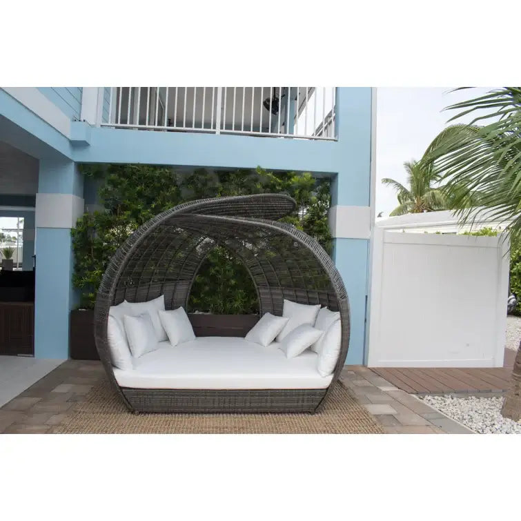 Panama Jack outdoor large scale daybed crafted with commercial grade extruded aluminum framing and woven with HDPE synthetic fiber
