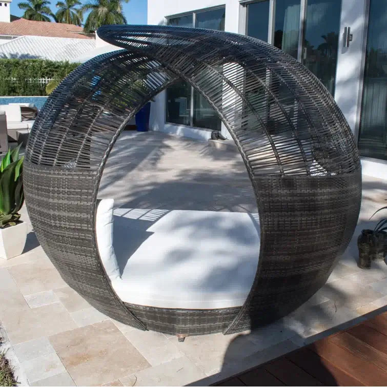 Panama Jack outdoor large scale daybed crafted with commercial grade extruded aluminum framing and woven with HDPE synthetic fiber
