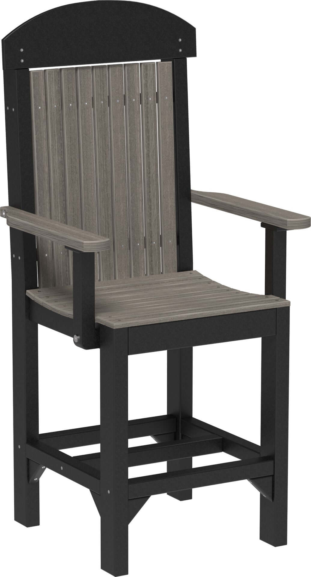 LuxCraft Classic Arm Chair in Coastal Gray and Black positioned for outdoor patio seating — all-weather outdoor build