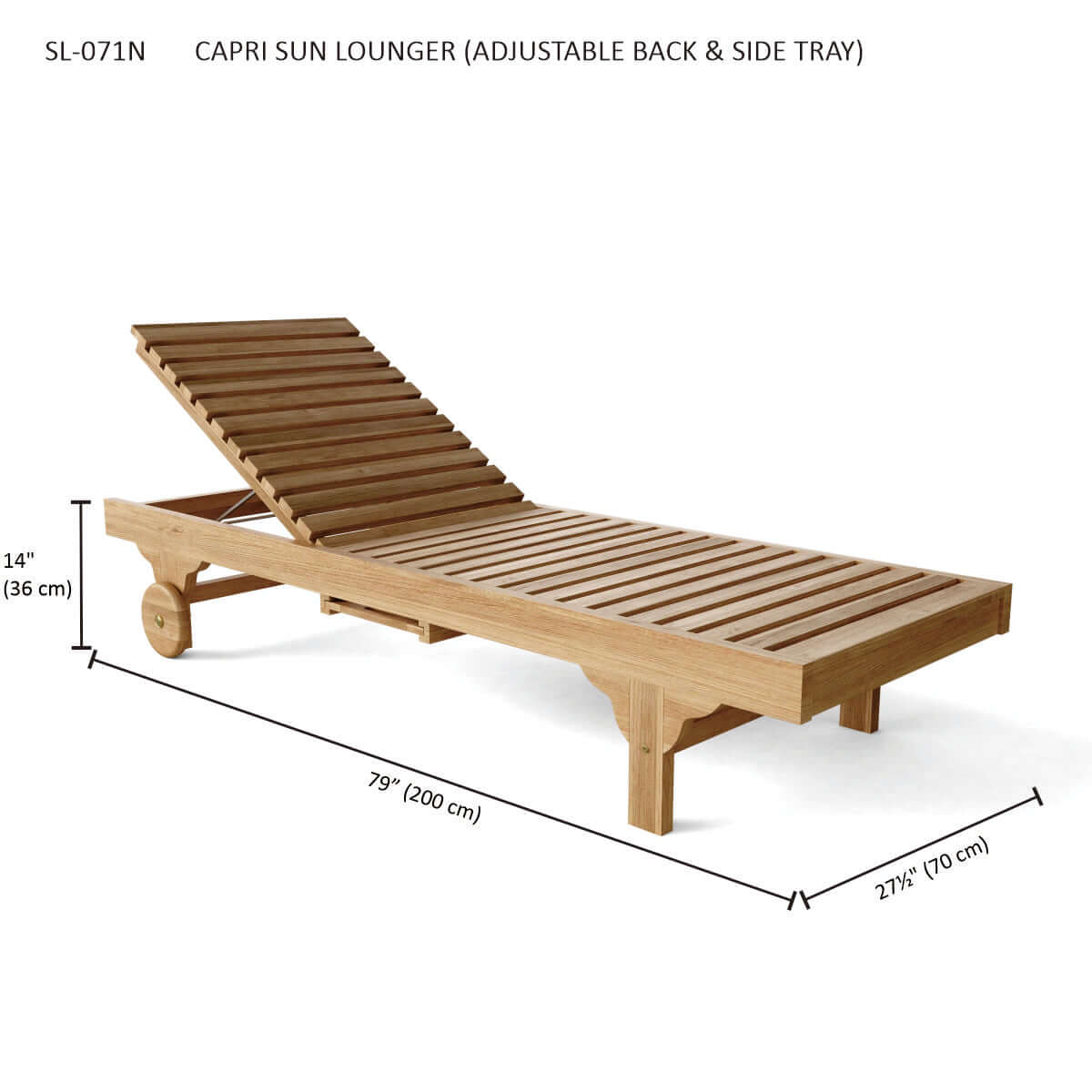 Anderson Teak Capri Sun Lounger Adjustable Back Side Tray — 4-Position Adjustable Backrest for Outdoor Use