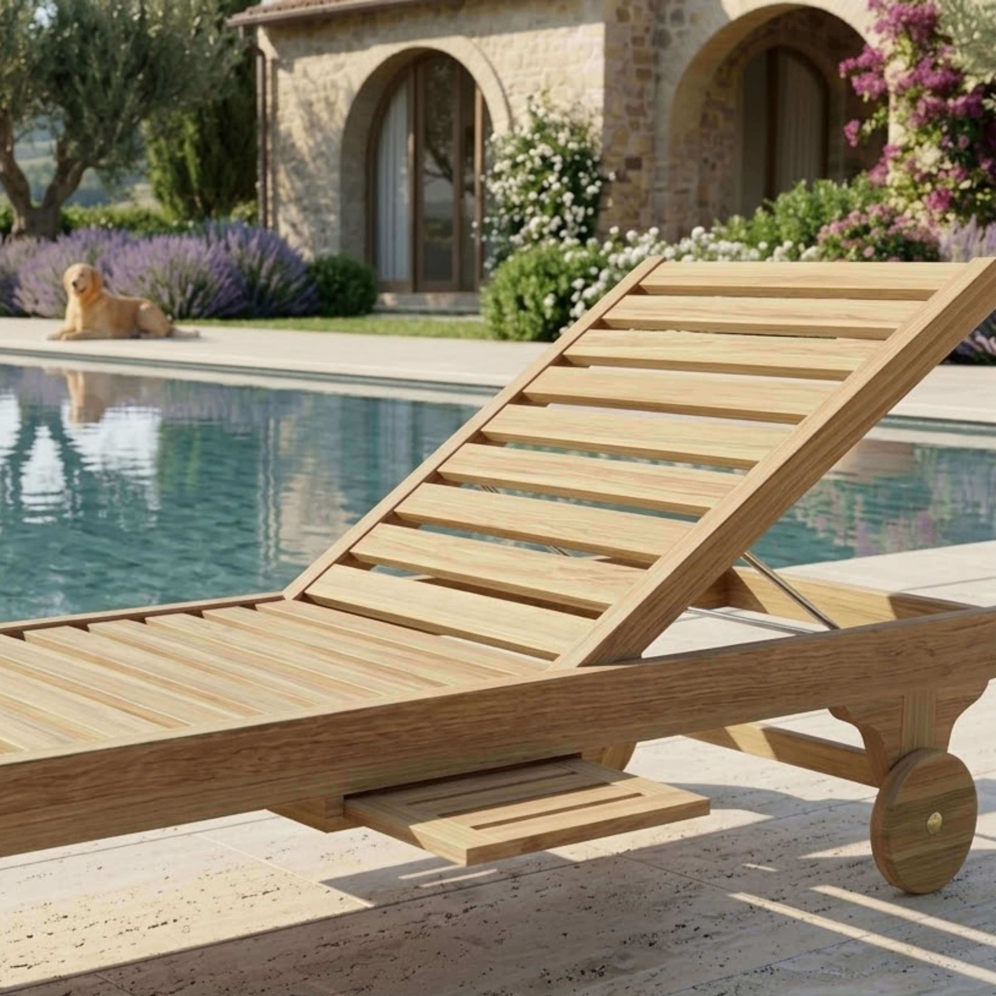 Anderson Teak Capri Sun Lounger Adjustable Back Side Tray with Adjustable Backrest and Recline Mechanism