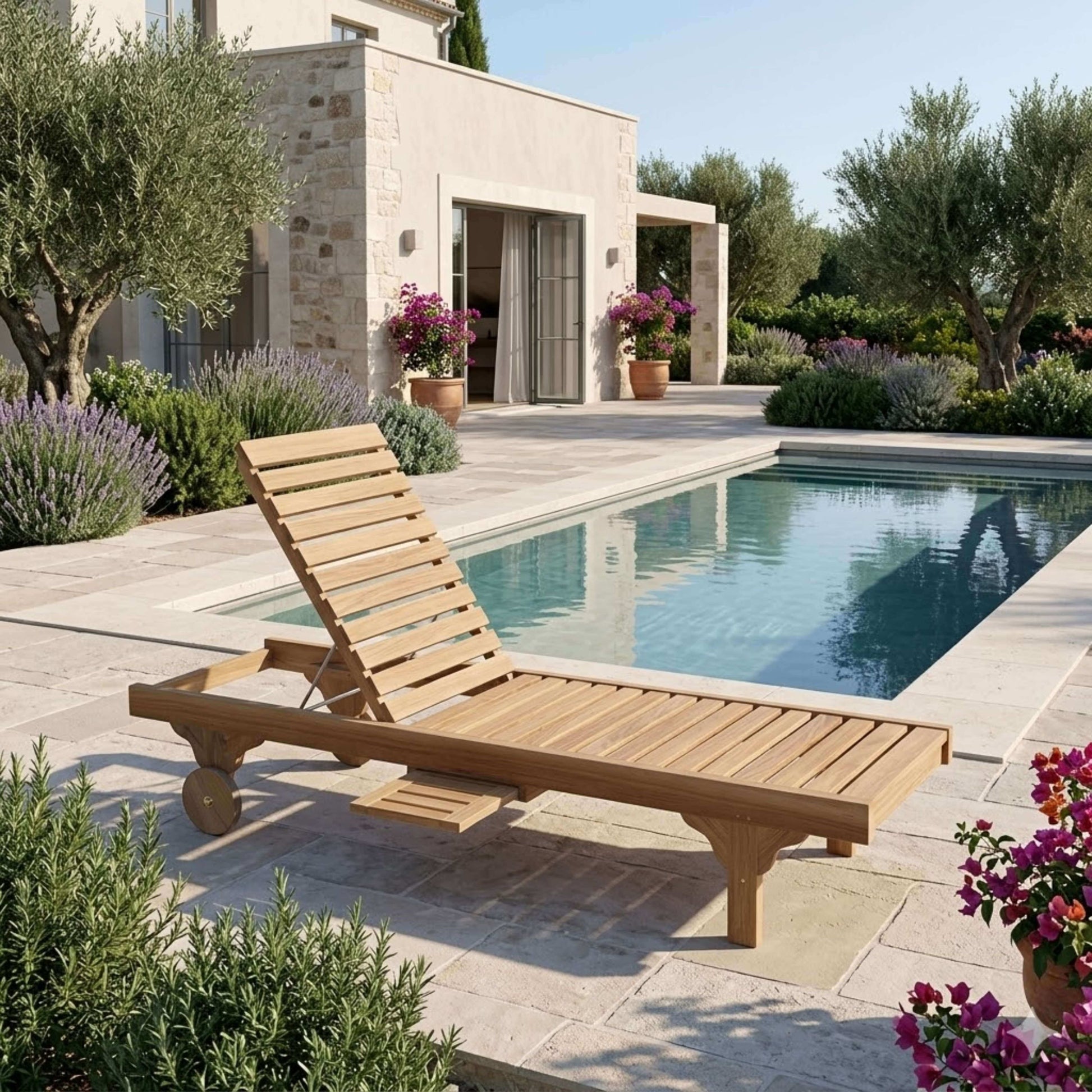 Anderson Teak Capri Sun Lounger Adjustable Back Side Tray with Adjustable Backrest and Recline Mechanism
