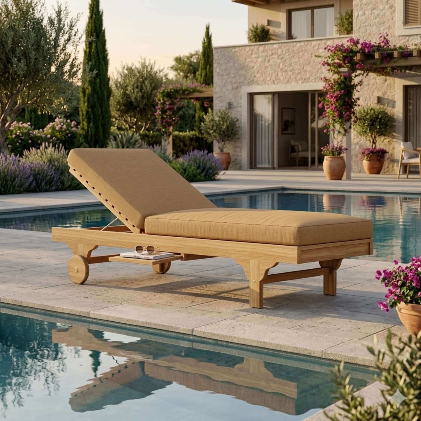 Anderson Teak Capri Sun Lounger Adjustable Back Side Tray for Sunbathing and Pool Lounging