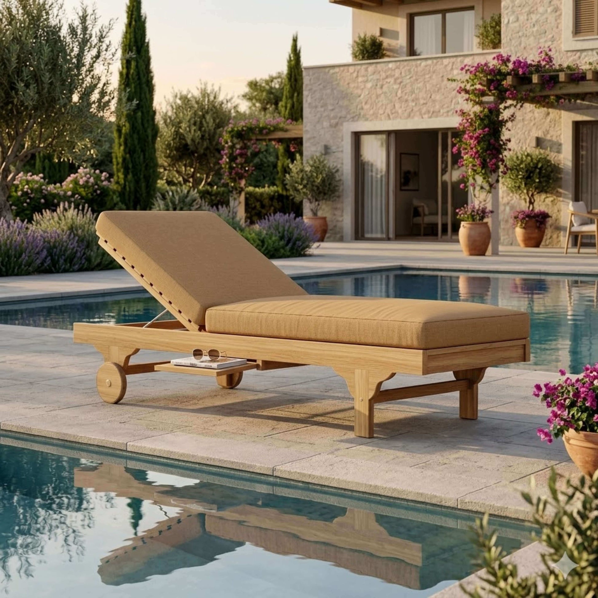 Anderson Teak Capri Sun Lounger Adjustable Back Side Tray for Sunbathing and Pool Lounging