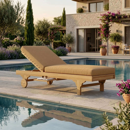 Anderson Teak Capri Sun Lounger Adjustable Back Side Tray for Sunbathing and Pool Lounging