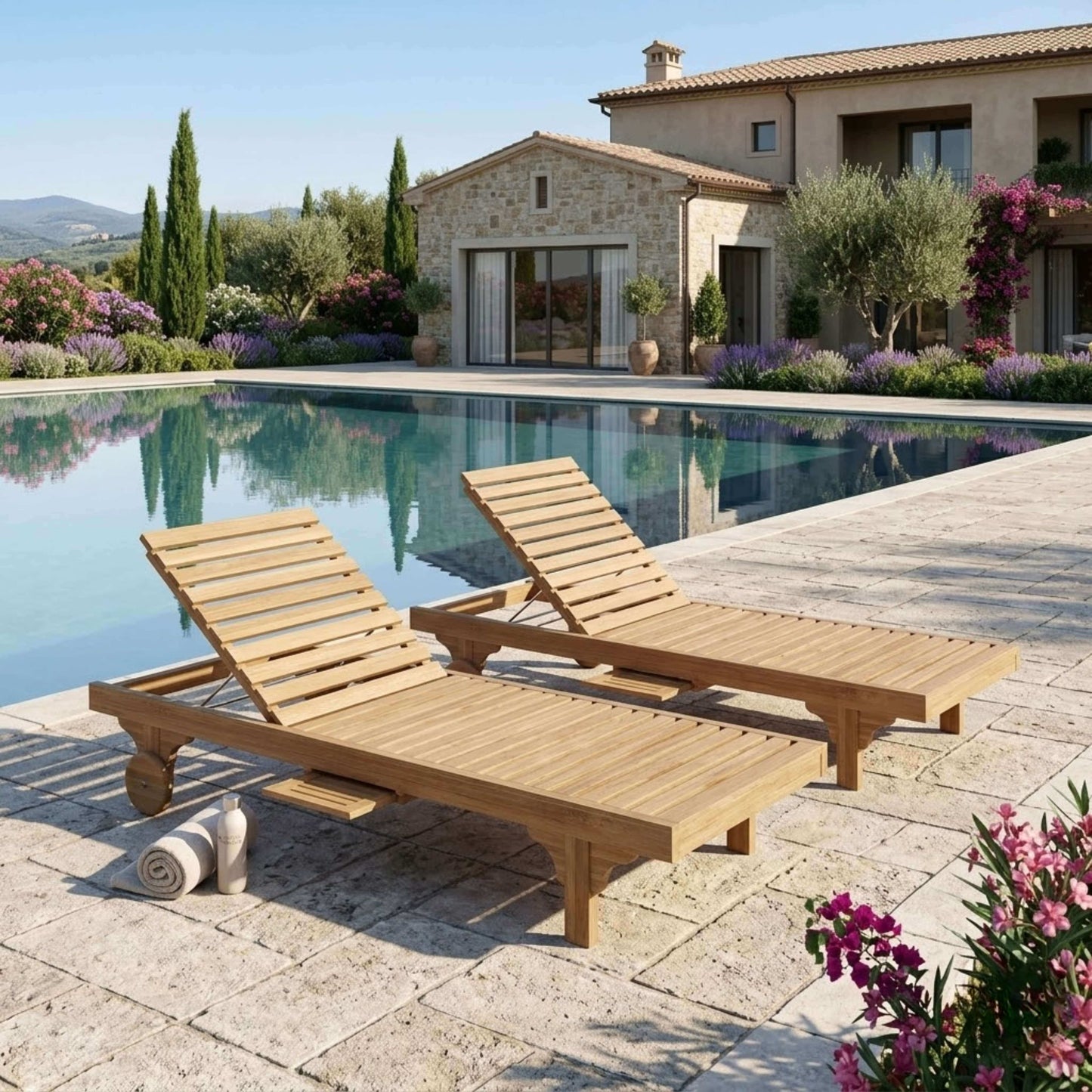 Anderson Teak Capri Sun Lounger Adjustable Back Side Tray Detail with Stainless Steel Recline and Teak Frame