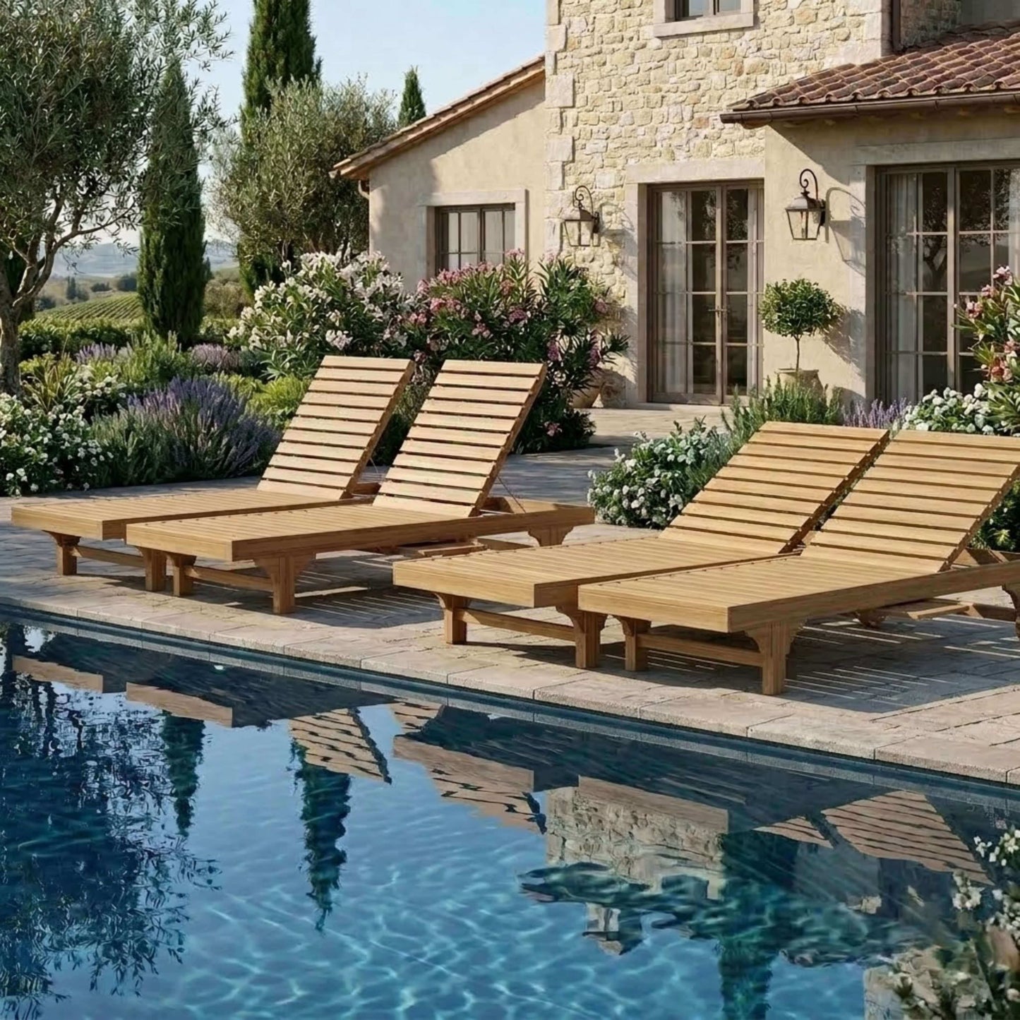 Anderson Teak Capri Sun Lounger Adjustable Back Side Tray Detail with Stainless Steel Recline and Teak Frame
