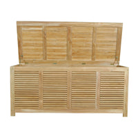 Teak wood outdoor storage box with hydraulic gas spring as an opening mechanism