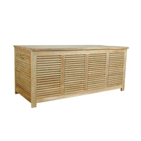 Teak wood outdoor storage box with hydraulic gas spring as an opening mechanism