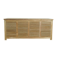 Teak wood outdoor storage box with hydraulic gas spring as an opening mechanism