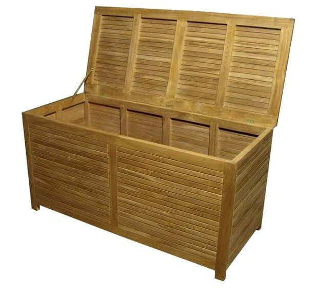 Anderson Teak Camrose Large Storage Box on Patio with Lid Open