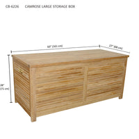 Teak wood outdoor storage box with hydraulic gas spring as an opening mechanism