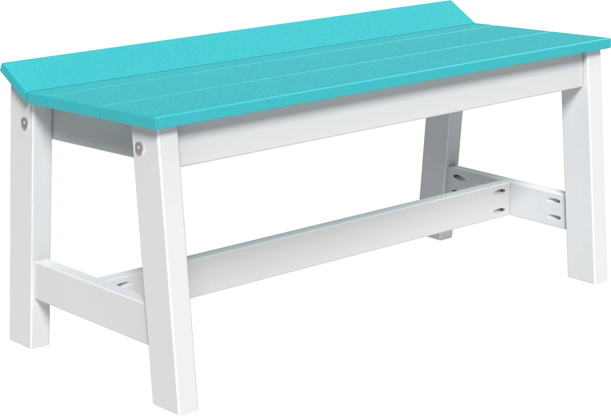 LuxCraft 41" Square Table Outdoor Dining Set with Cafe Dining Benches in Aruba Blue and White — four-equal-sided table, recycled HDPE construction