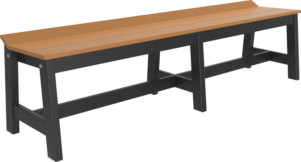 LuxCraft 72" Café Dining Bench in Cedar and Black — wide poly bench seat, fade-resistant poly