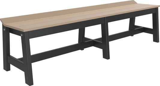LuxCraft 72" Café Dining Bench in Weatherwood and Black — recycled poly slat-top bench for porch and entryway seating