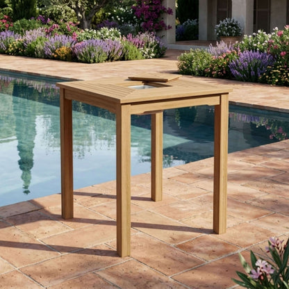 Anderson Teak Chatsworth Ice Chiller Bar Table Detail with Solid Teak Tabletop and Sturdy Frame