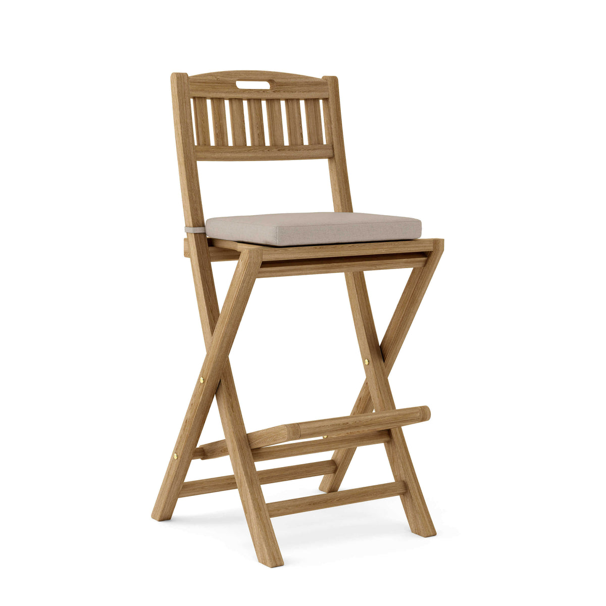 Sunbrella Cast Ash Cushion Color Option for Anderson Teak Altavista Folding Bar Table 5 Piece Set