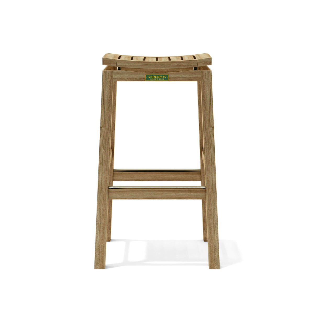 Anderson Teak Winston Backless Outdoor Bar Chair Detail with Teak Backrest and Sculpted Seat