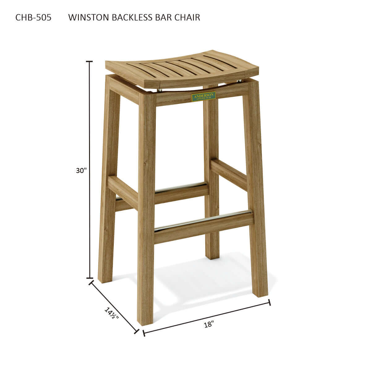 Anderson Teak Winston Backless Outdoor Bar Chair Three-Quarter View of Bar Chair Profile