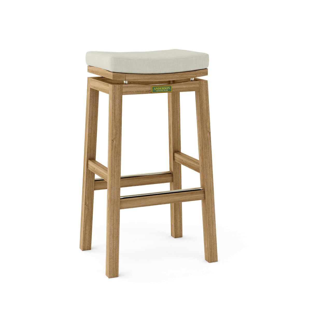Sunbrella Canvas Natural Cushion Color Option for Anderson Teak Winston Backless Outdoor Bar Chair
