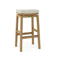 Teak wood outdoor bar stools with Sunbrella outdoor cushions