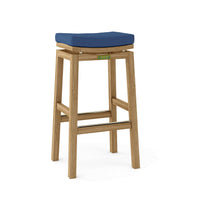 Teak wood outdoor bar stools with Sunbrella outdoor cushions