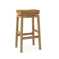 Teak wood outdoor bar stools with Sunbrella outdoor cushions