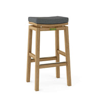 Teak wood outdoor bar stools with Sunbrella outdoor cushions