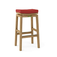 Teak wood outdoor bar stools with Sunbrella outdoor cushions