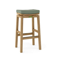 Teak wood outdoor bar stools with Sunbrella outdoor cushions