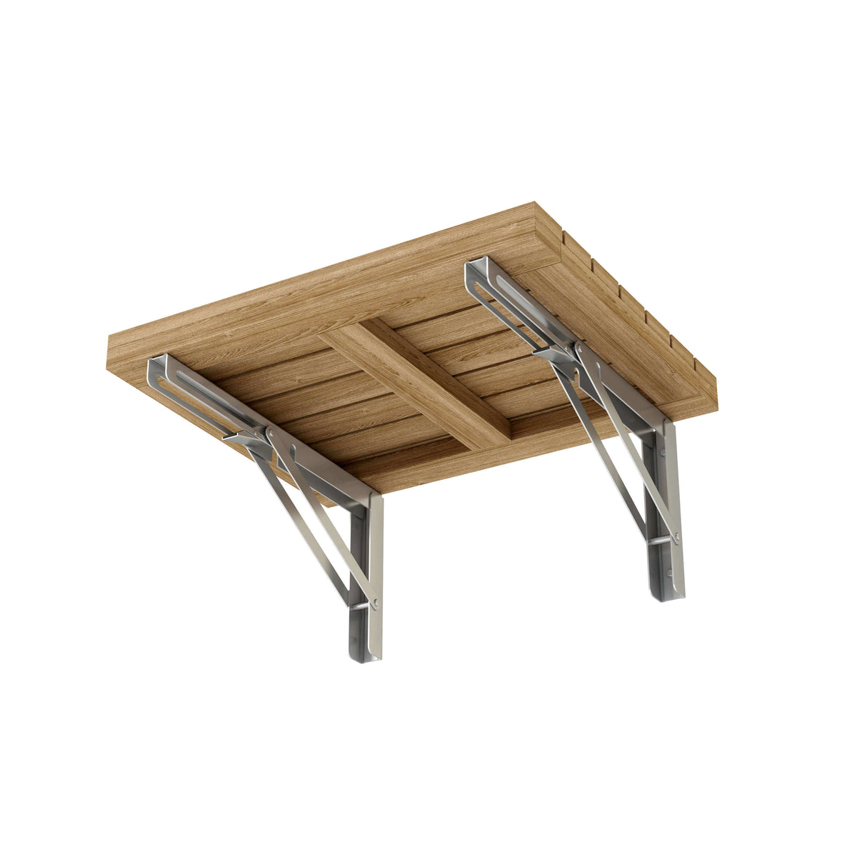 Anderson Teak Wall Mount Folding Chair at Outdoor Dining Table