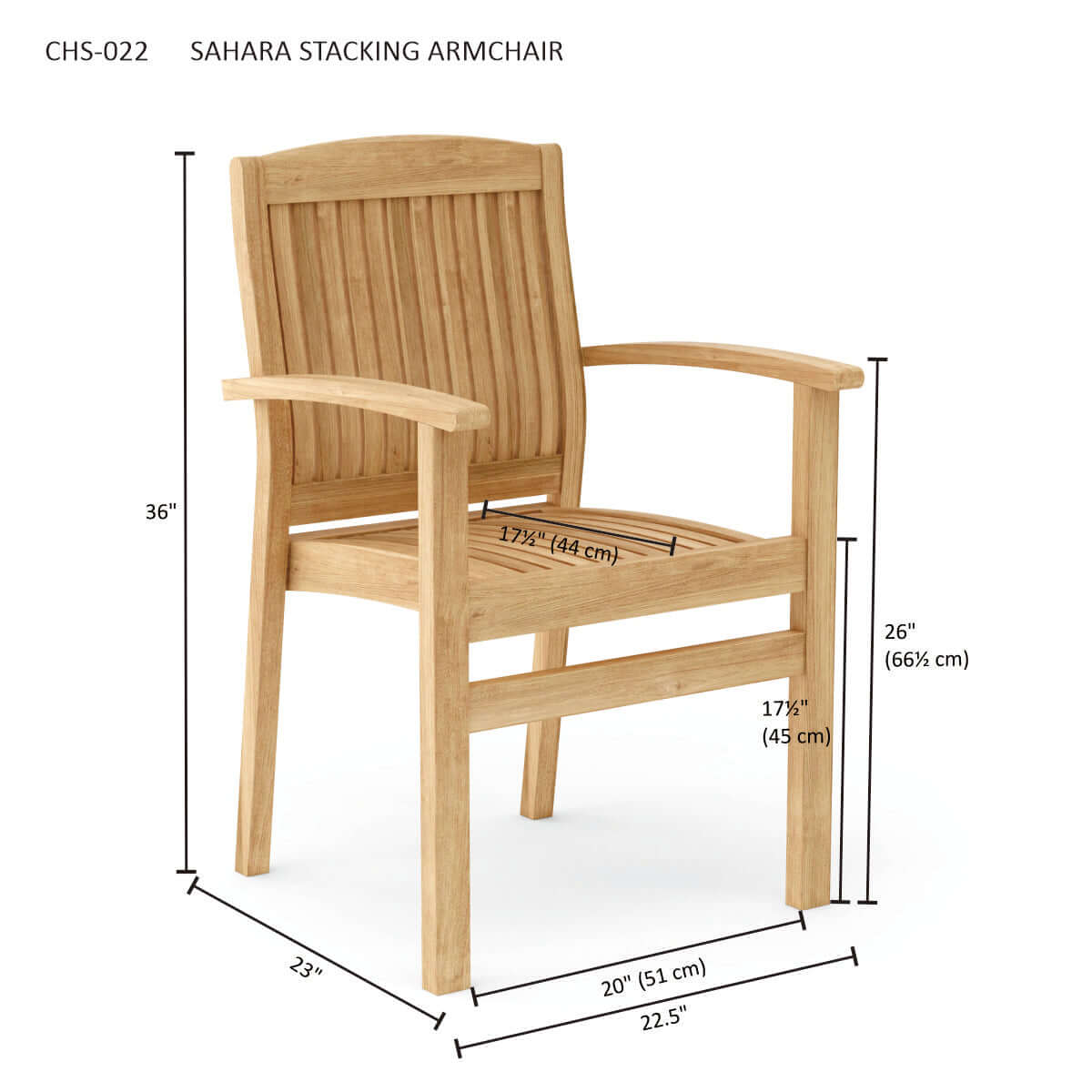 Anderson Teak 4 Piece Sahara Stackable Outdoor Dining Armchair — Outdoor Dining Chair for Restaurants