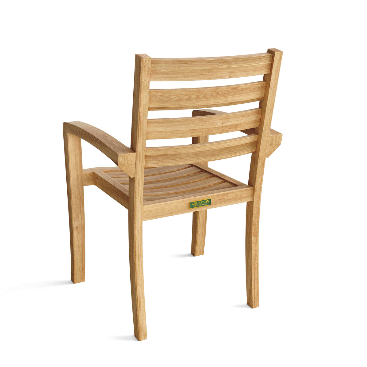 Anderson Teak 4 Piece Catalina Stackable Outdoor Dining Armchair Detail with Teak Slat Back and Sculpted Seat