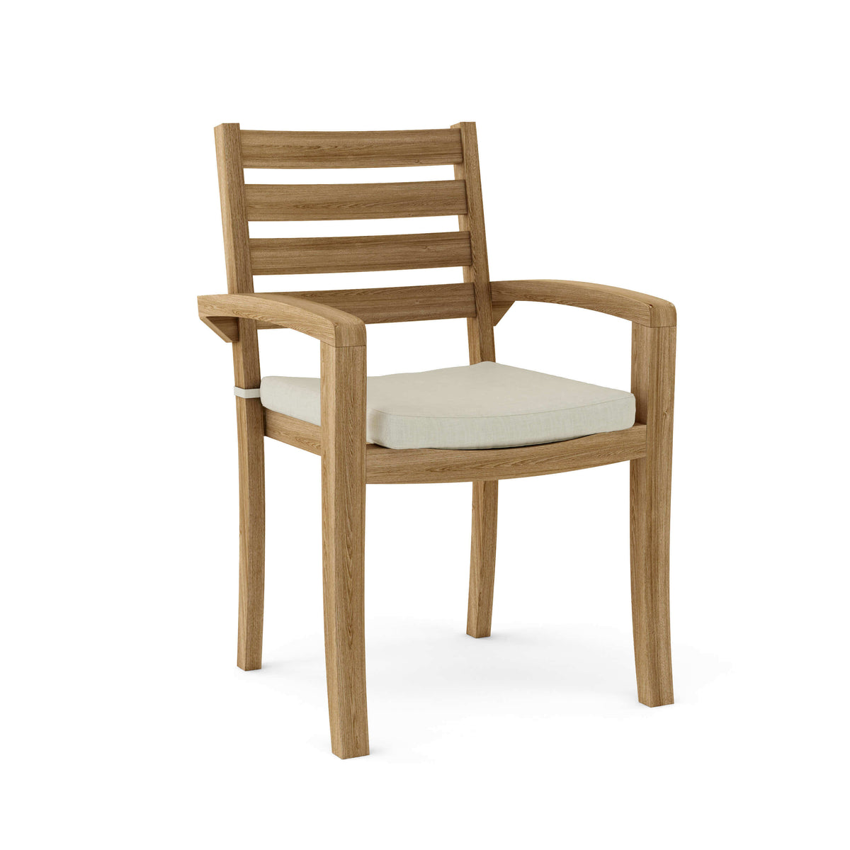 Sunbrella Canvas Natural Cushion Color Option for Anderson Teak 4 Piece Catalina Stackable Outdoor Dining Armchair