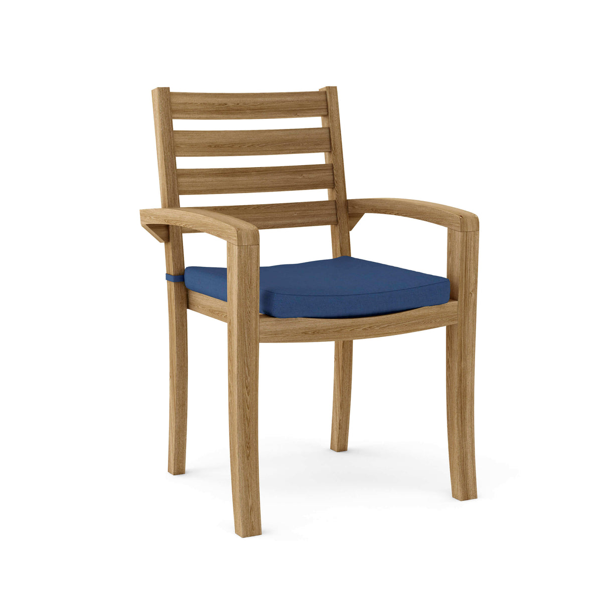 Sunbrella Canvas Navy Cushion Color Option for Anderson Teak 4 Piece Catalina Stackable Outdoor Dining Armchair
