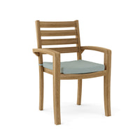 Teak wood stackable outdoor chairs with Sunbrella cushions