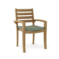 Teak wood stackable outdoor chairs with Sunbrella cushions