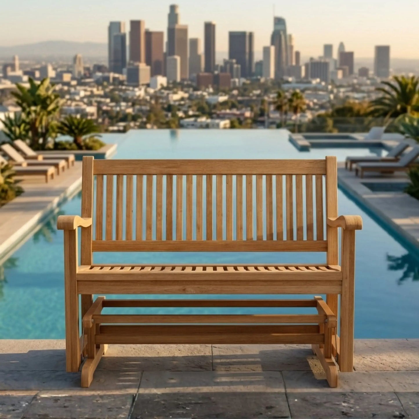 Anderson Teak Del Amo 4 Foot Glider in Outdoor Daybed Lounging Setting