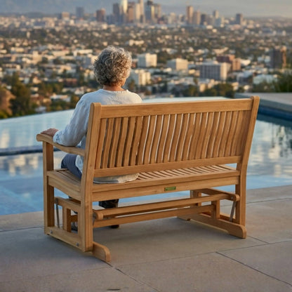 Anderson Teak Del Amo 4 Foot Glider Detail with Solid Teak Frame and Cushion Build