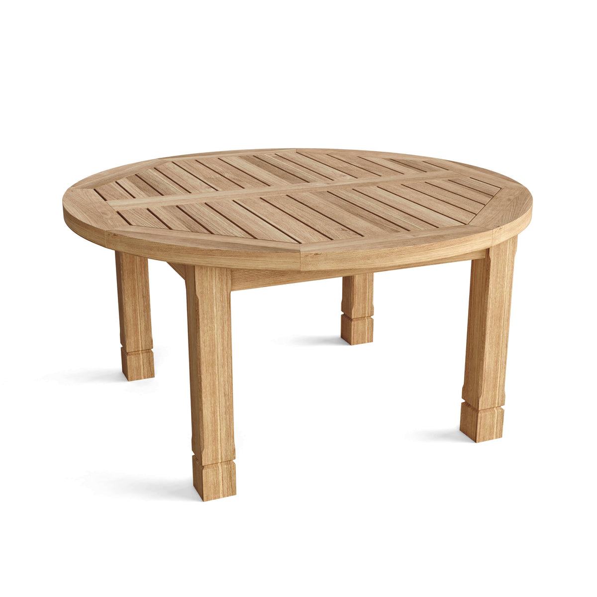Anderson Teak Southbay Round Outdoor Coffee Table Detail with Teak Tabletop Joinery and Frame Build