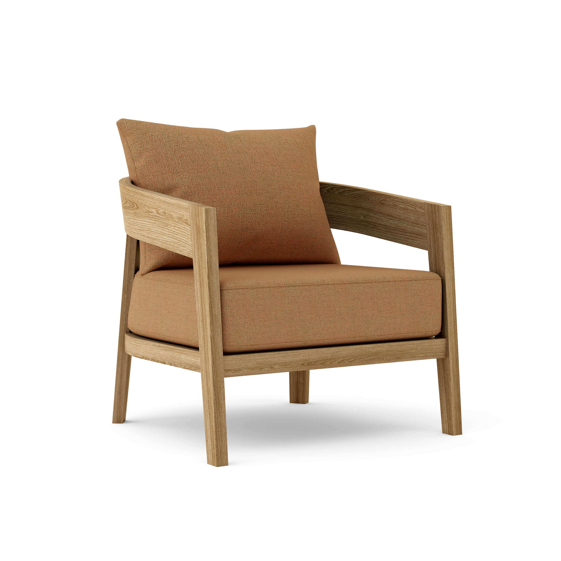 Teak outdoor lounge chair with 6" Sunbrella cushions that is ideal for residential and commercial spaces