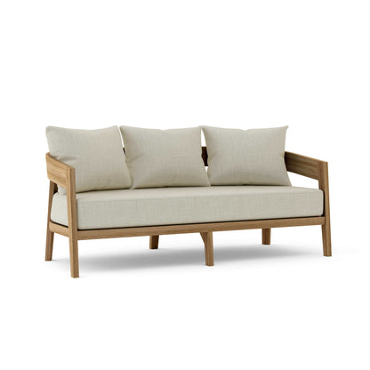 Teak outdoor sofa with all-weather Sunbrella cushions