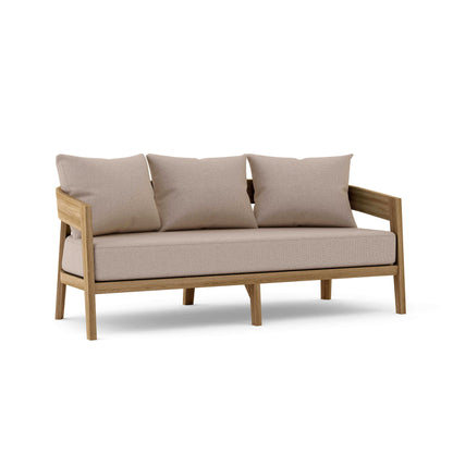 Teak outdoor sofa with all-weather Sunbrella cushions