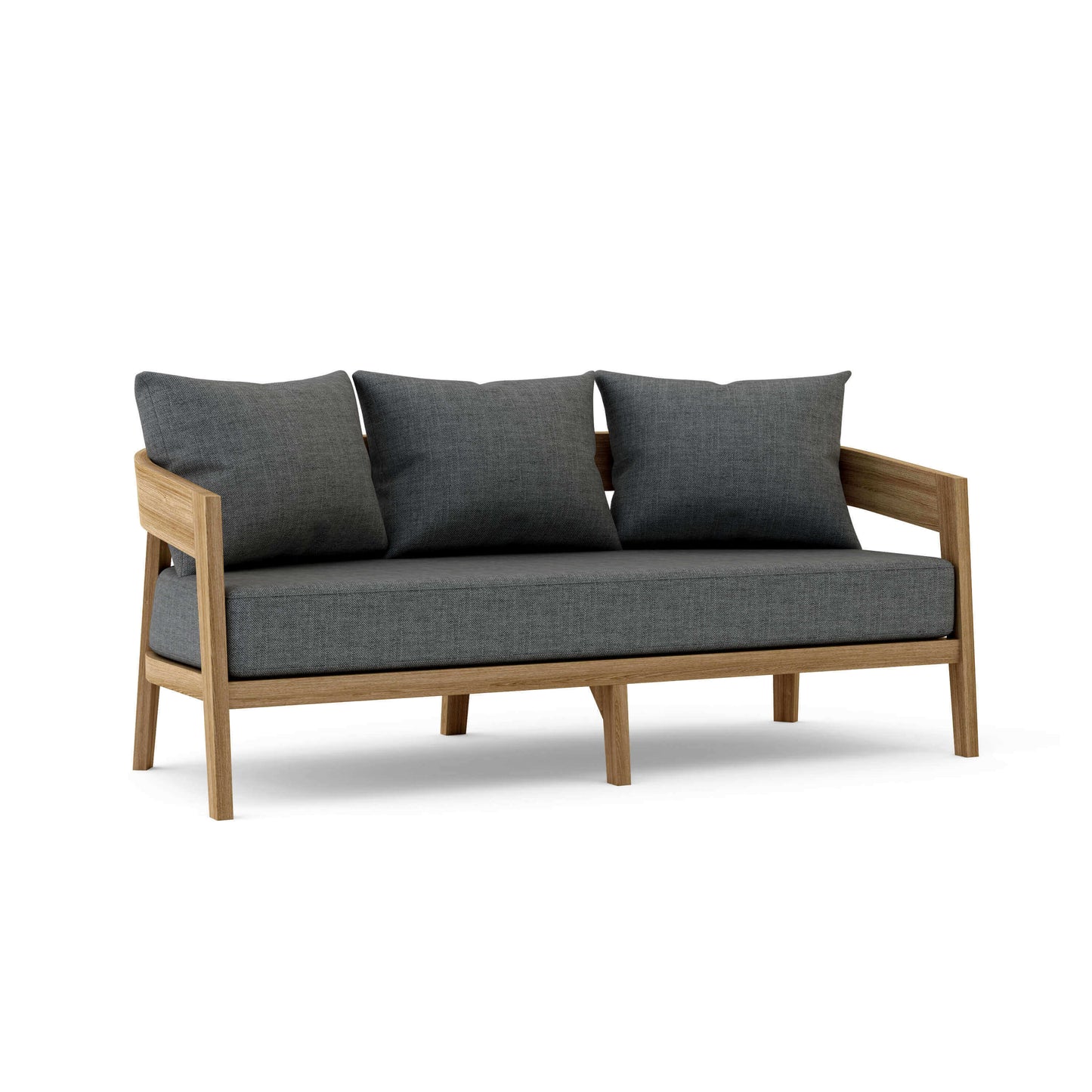 Teak outdoor sofa with all-weather Sunbrella cushions