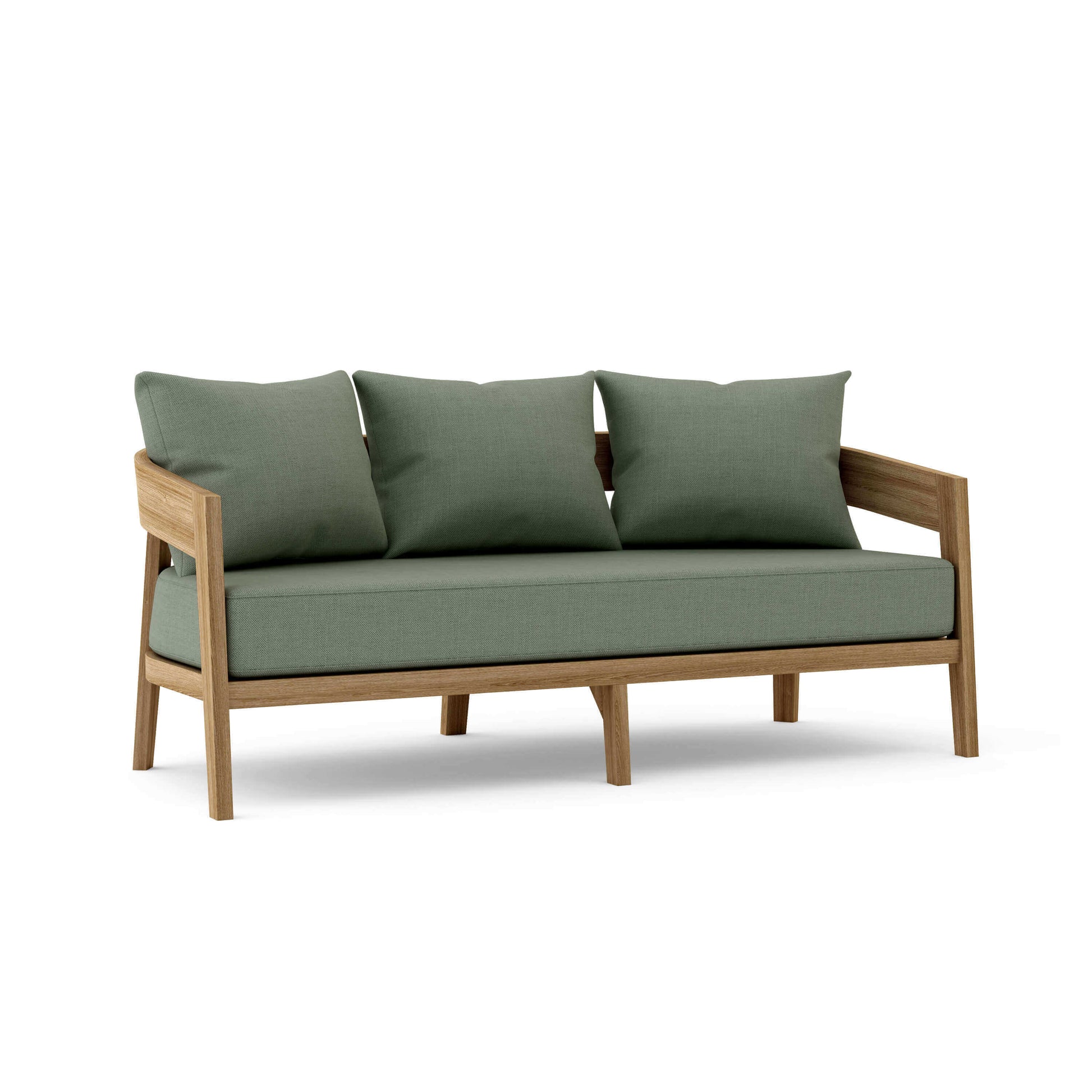 Teak outdoor sofa with all-weather Sunbrella cushions