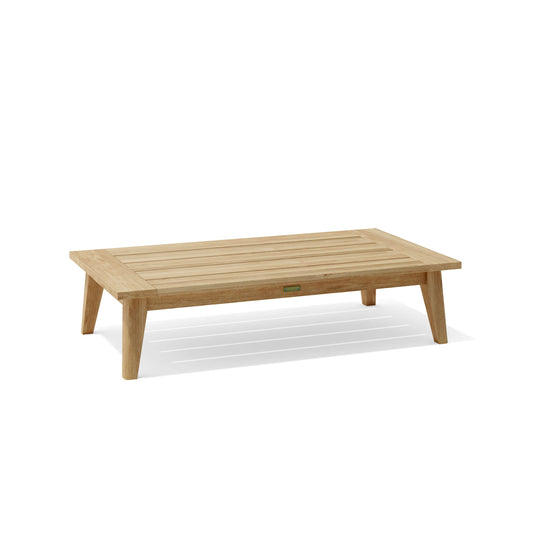 Teak rectangular outdoor coffee table with natural finish