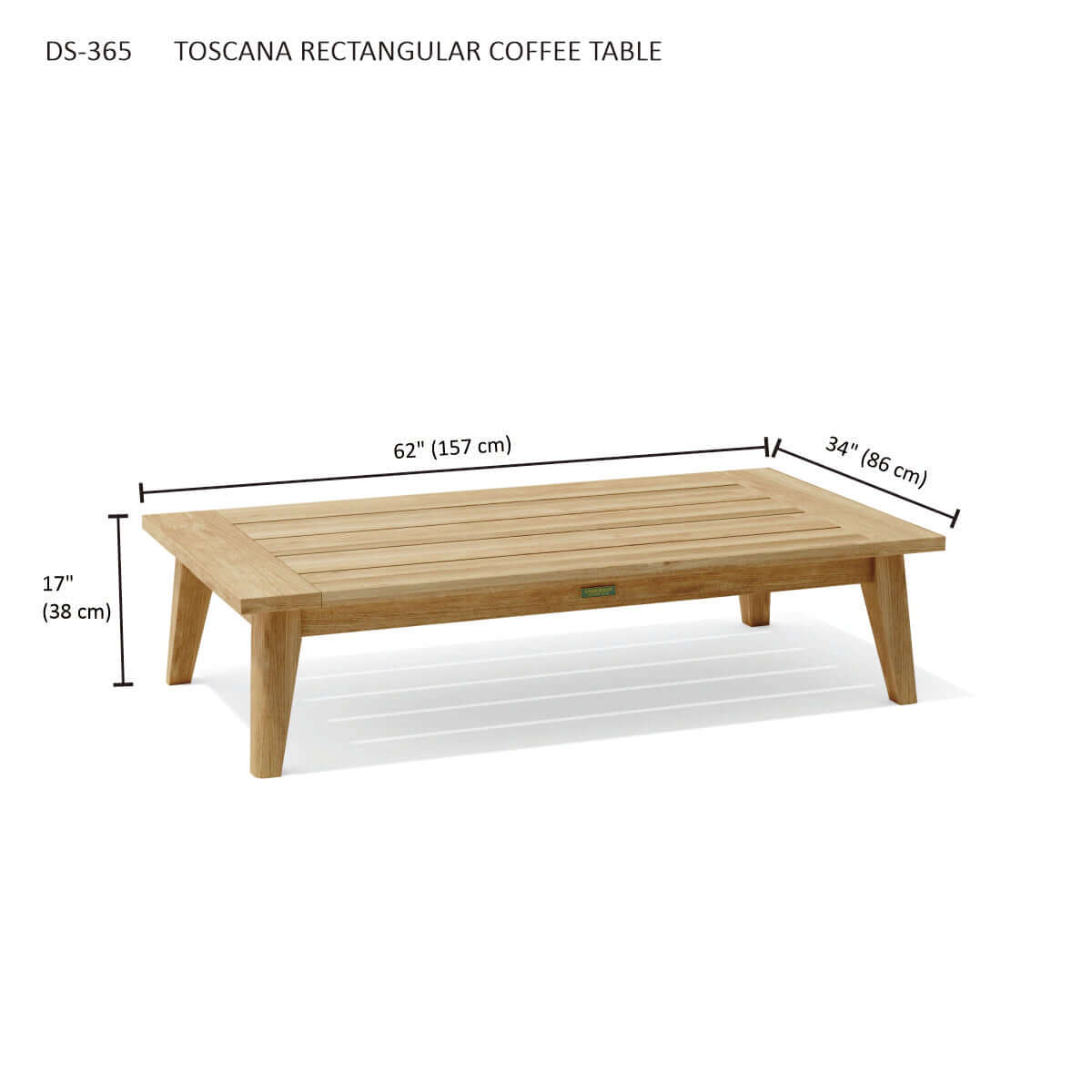 Teak rectangular outdoor coffee table with natural finish